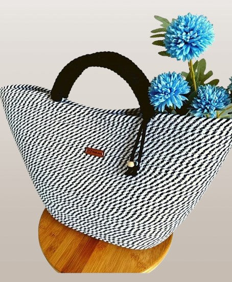 Eco-Friendly Handmade Women Tote Jute Bag | Grey & Black | Bebaskets