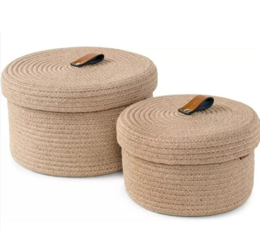 Jute Rope Handmade Baskets for Storage With Lid | Size- 28cm × 20cm × 28cm | BeBaskets