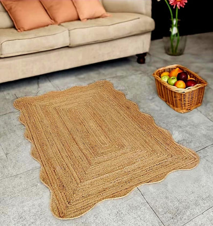 Natural Handmade Scalloped Jute Rug 2x3\3x5\4x6\5x6 Ft. Runner Scalloped 2.6x6 Ft. Braided Area Rug For Living room\Bedroom\Kitchen\Hallway | Bebaskets